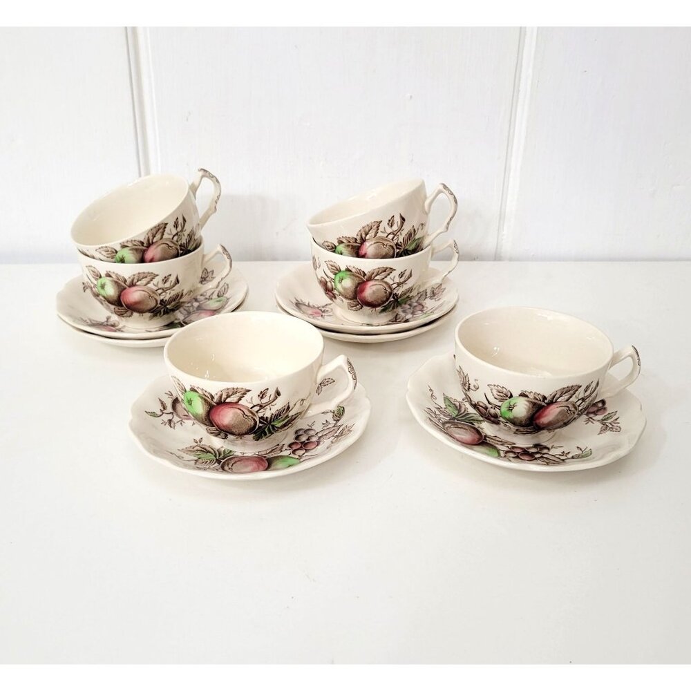 Johnson Bros. Harvest Time Teacups and Saucers Set of Six
